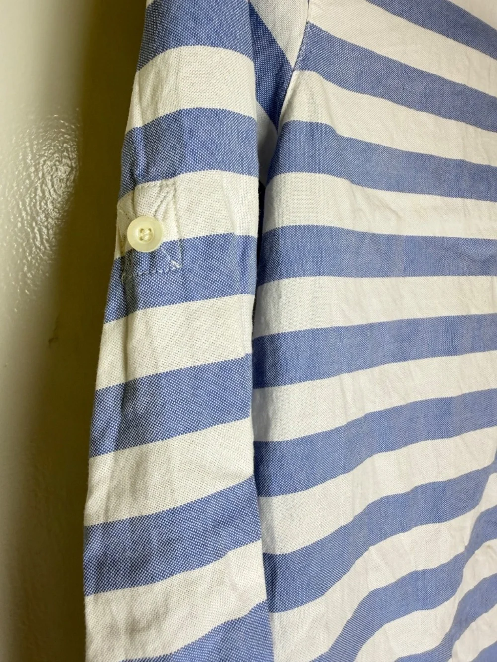 J.Crew Blue White Striped Button Front Tunic Shirt Women's Size Small Roll Tab S